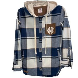 NWT Marleylilly Monogrammed Plaid Hooded Tunic Shirt Women’s MEDIUM 100% Cotton